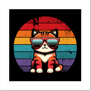 Retro Cat in Sunglasses Novelty Funny Cat Posters and Art